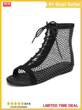 Rhinestone Mesh Lace-Up Flat Gladiator Sandals Open Toe Party Shoe